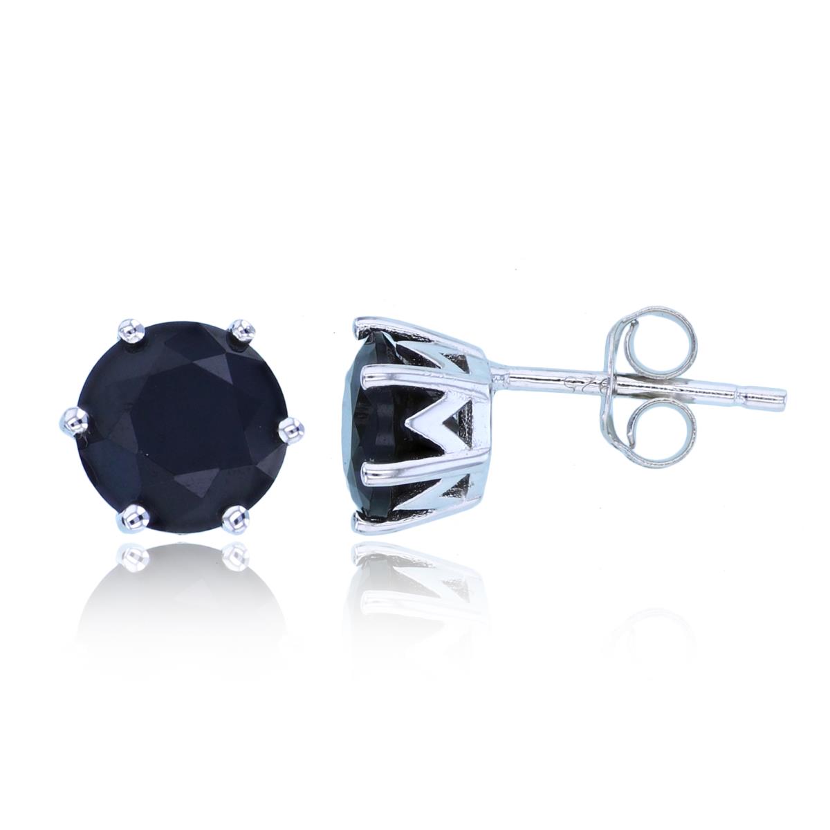 Sterling Silver Rhodium 7mm Round Black Spinel Stud Earring