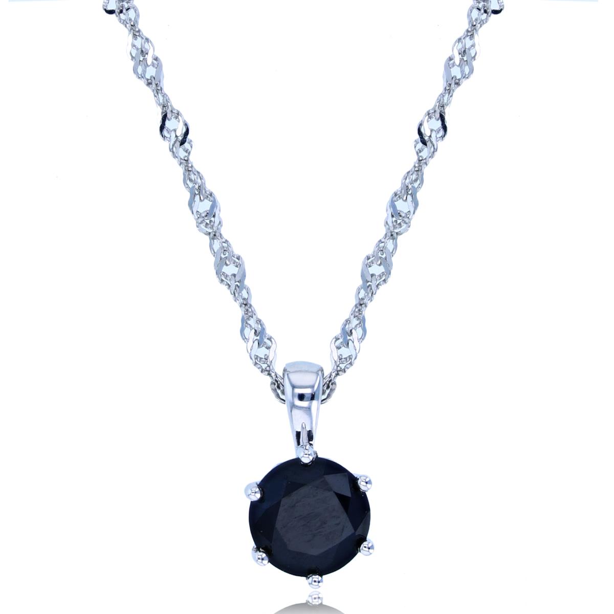 Sterling Silver Rhodium 7mm Round Black Spinel 18"+2" Singapore Necklace