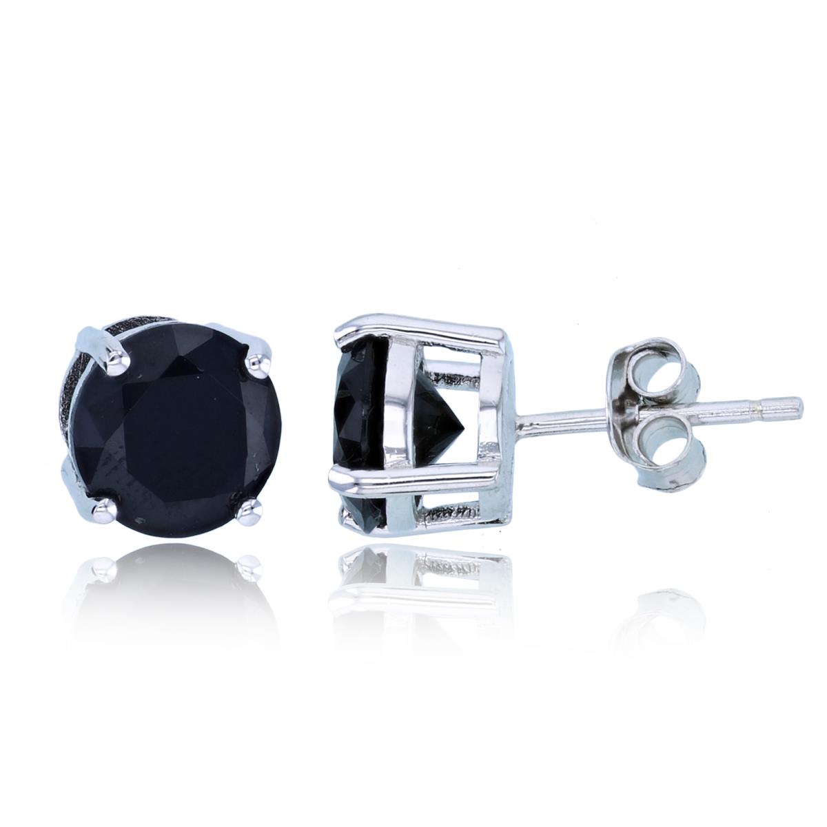 Sterling Silver Rhodium 8mm Round Black Spinel Stud Earring
