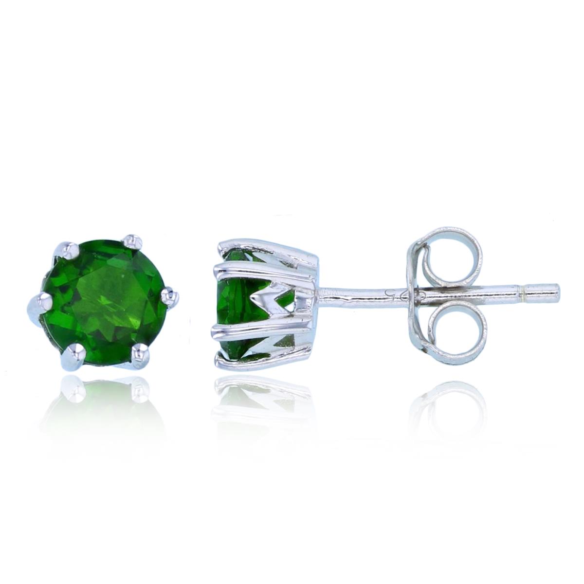 Sterling Silver Rhodium 5mm Rd Chrome Diopside 6-Prong Stud Earring