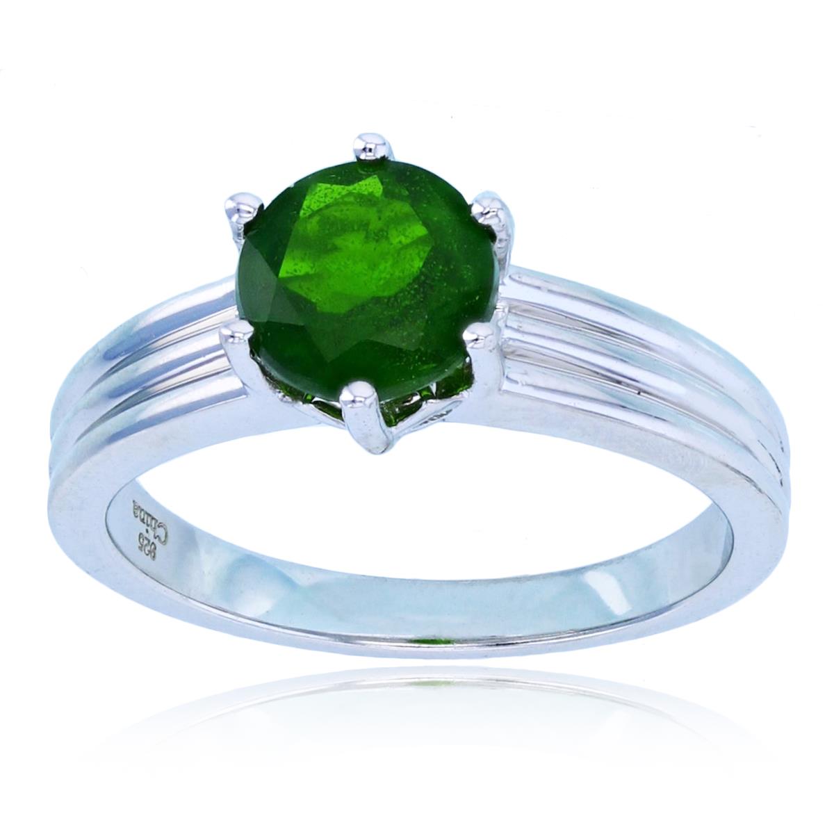 Sterling Silver Rhodium 7mm Rd Chrome Diopside 6-Prong Solitaire Ring
