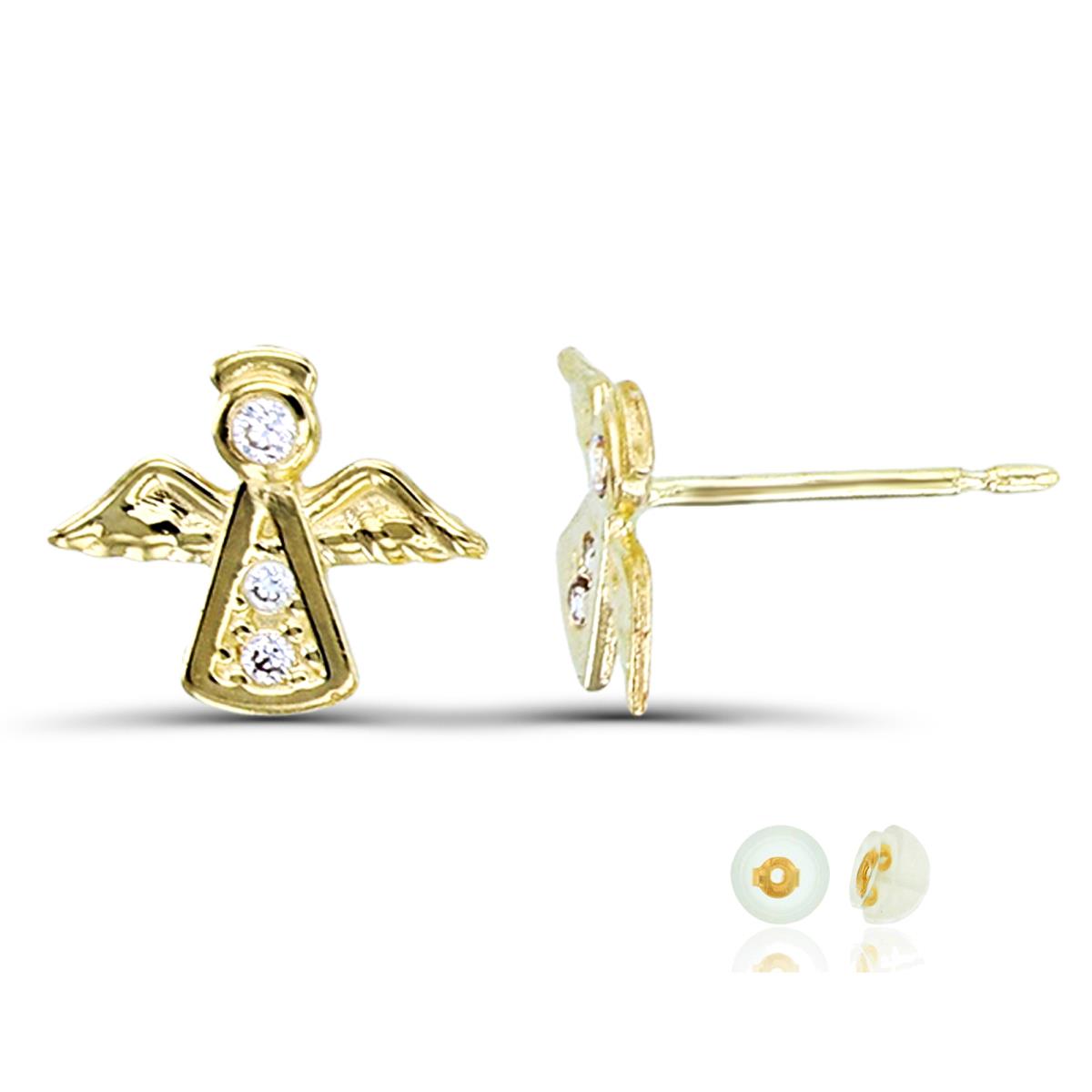 14K Yellow Gold 7x8mm Polished Angel Stud Earring with Silicone Back
