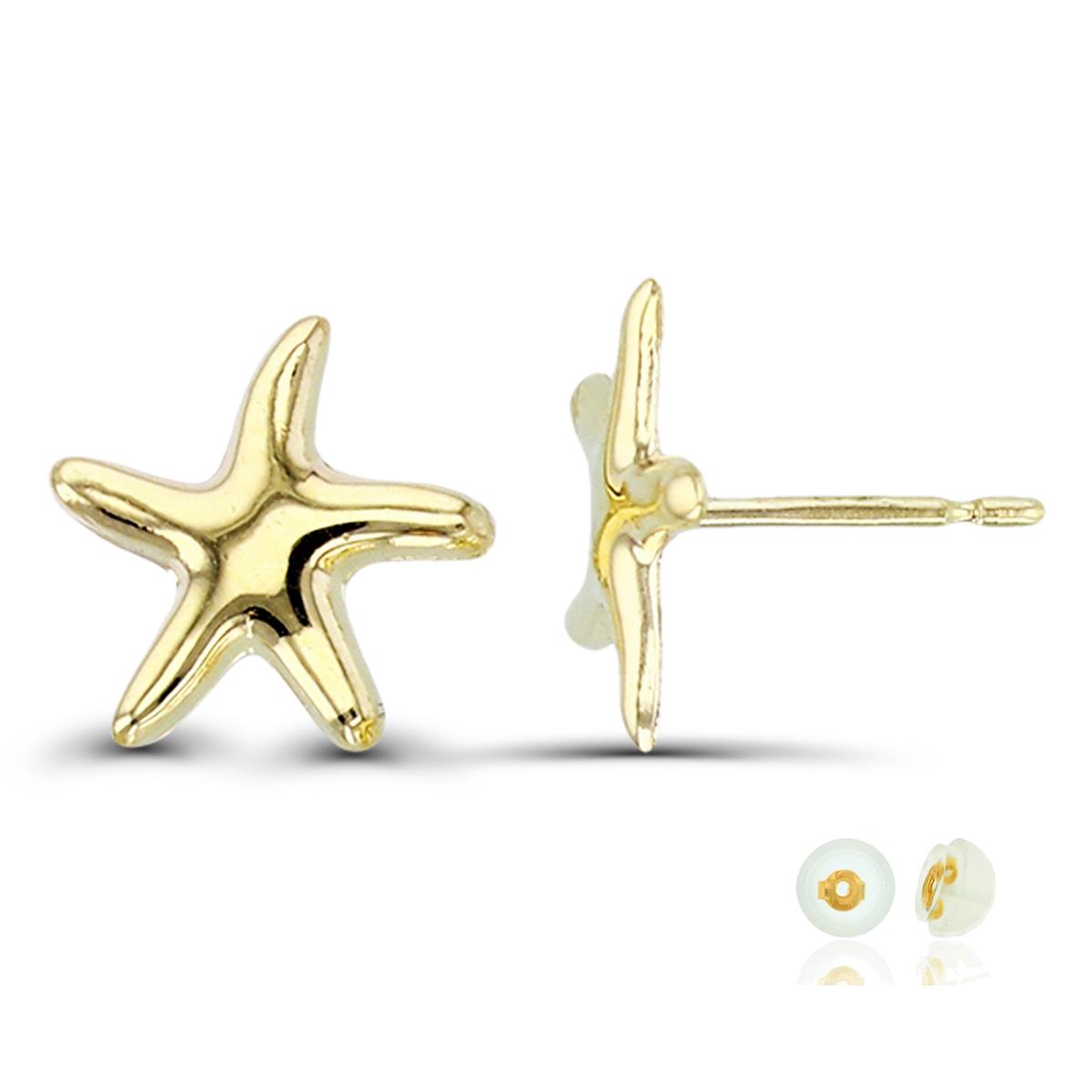 14K Yellow Gold Polished Starfish Stud Earring with Silicone Back