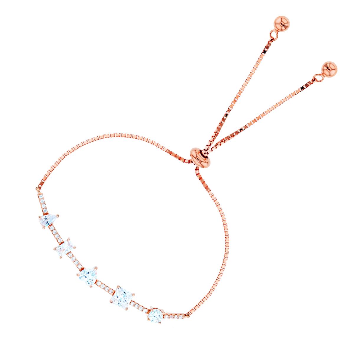 Sterling Silver Rose Multishape White CZ Adjustable Bolo Bracelet
