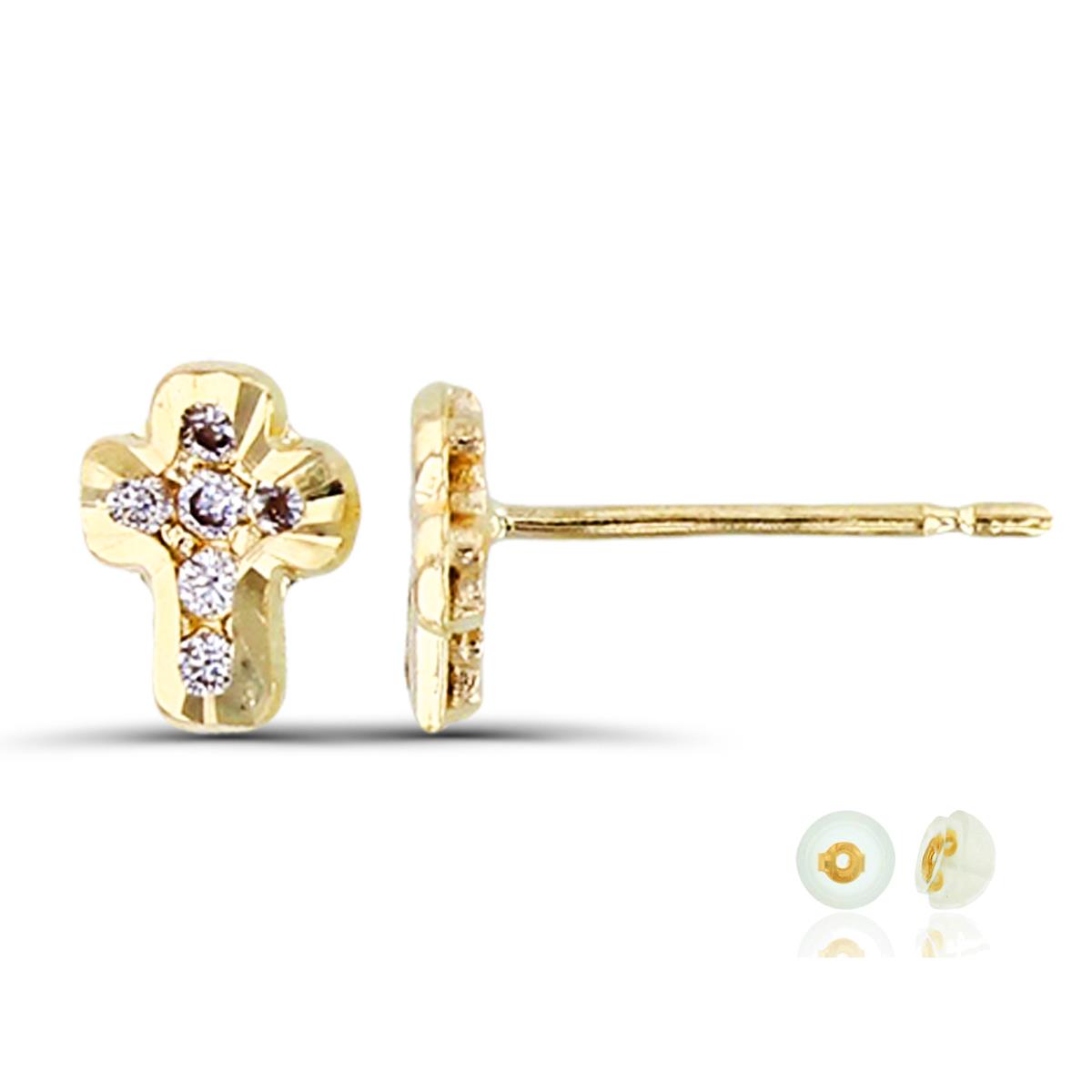 14K Yellow Gold DC Cross Stud Earring with Silicone Back