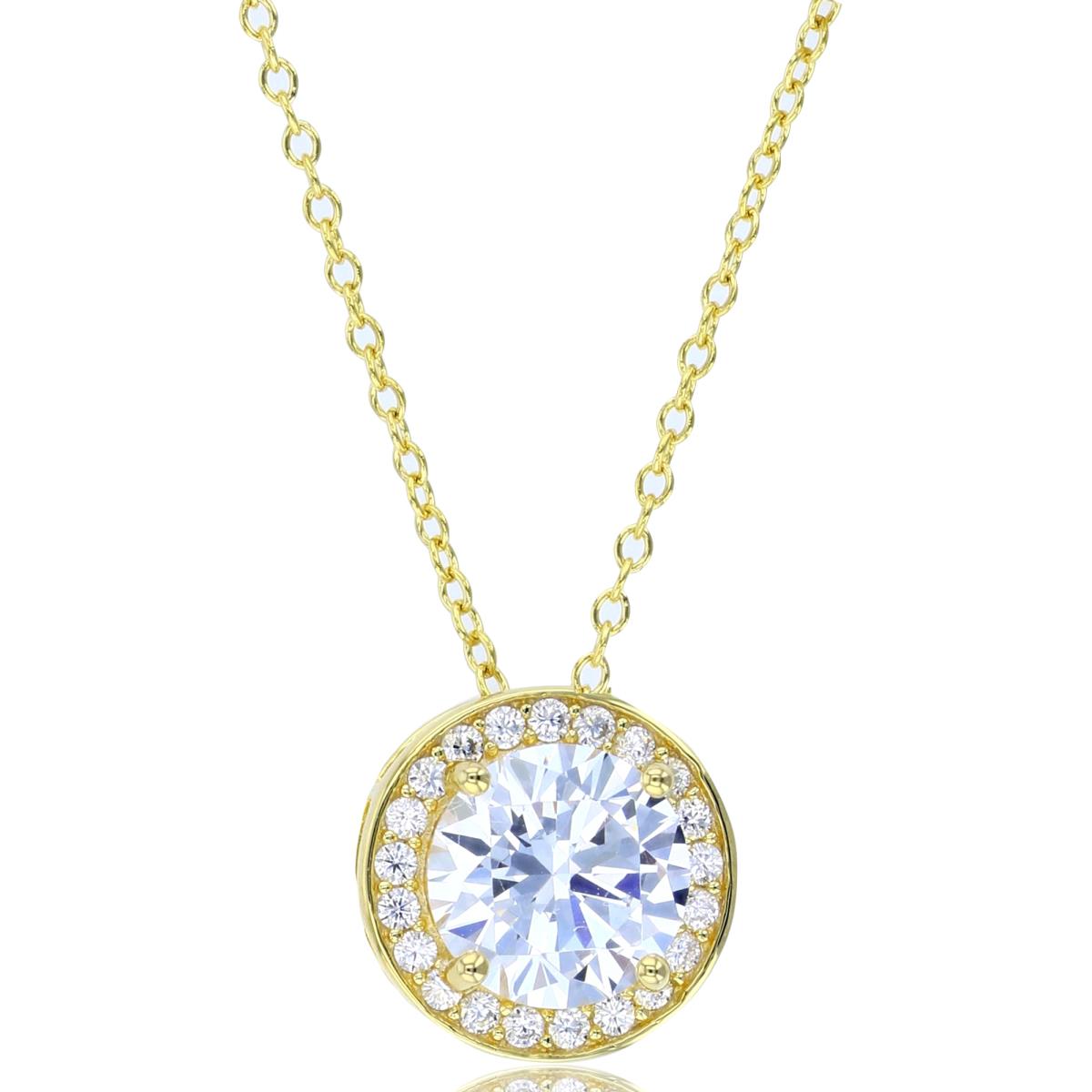 Sterling Silver Yellow 8mm Rnd CZ Center Halo18"Necklace