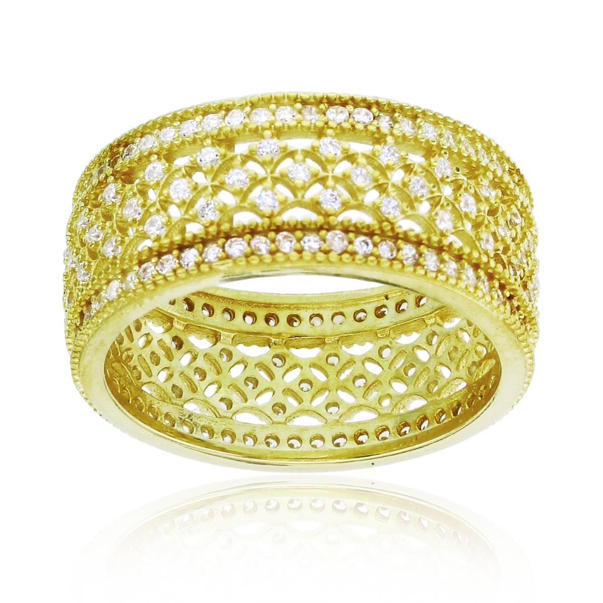 Sterling Silver+1Micron Yellow Gold Rnd CZ Milgrain Scattered Band