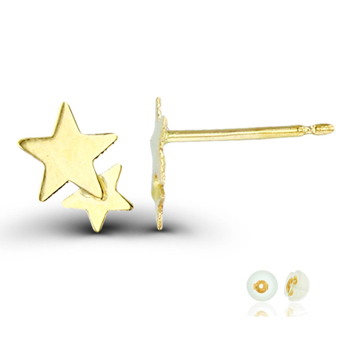 14K Yellow Gold Polished Double Star Stud Earring with Silicone Back