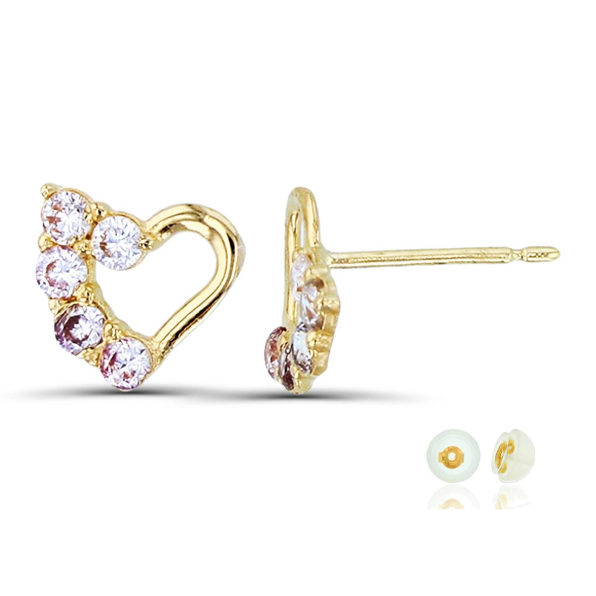 14K Yellow Gold Polished Half CZ Heart Stud Earring with Silicone Back