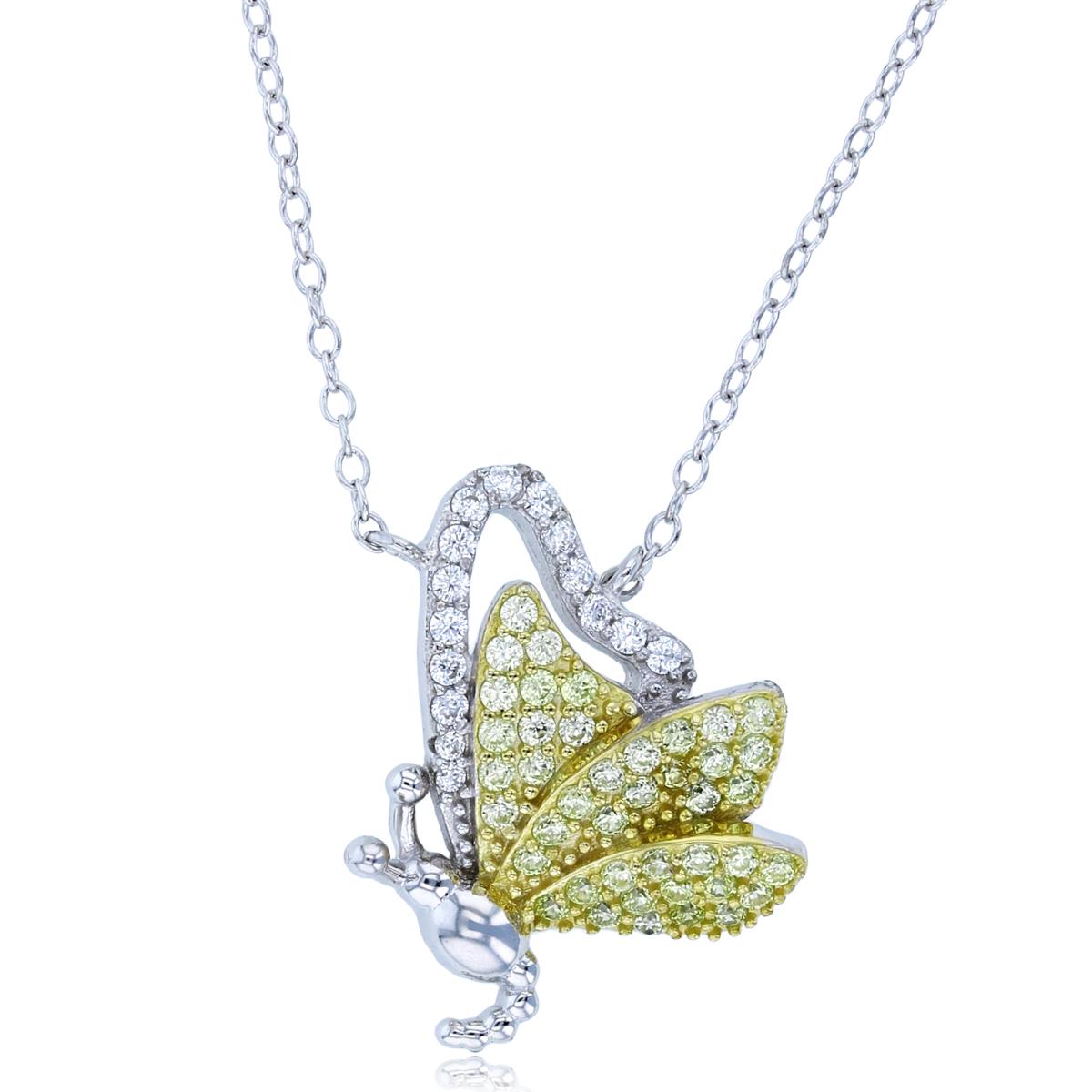 Sterling Silver Two-Tone Rnd White & Yellow CZ Butterfly 18"Necklace