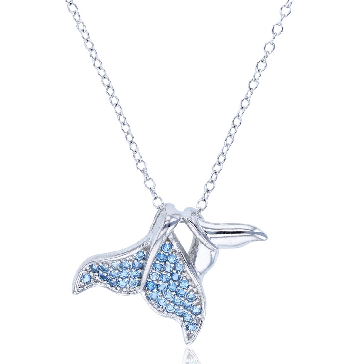 Sterling Silver Rhodium Rnd #119 Blue Spinel CZ Dolphin Tail 18"Necklace