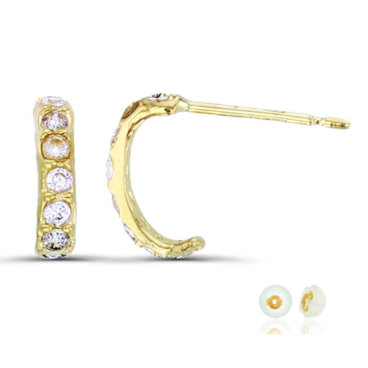 10K Yellow Gold 8x2mm Pave Half Hoop Stud Earring with Silicone Back