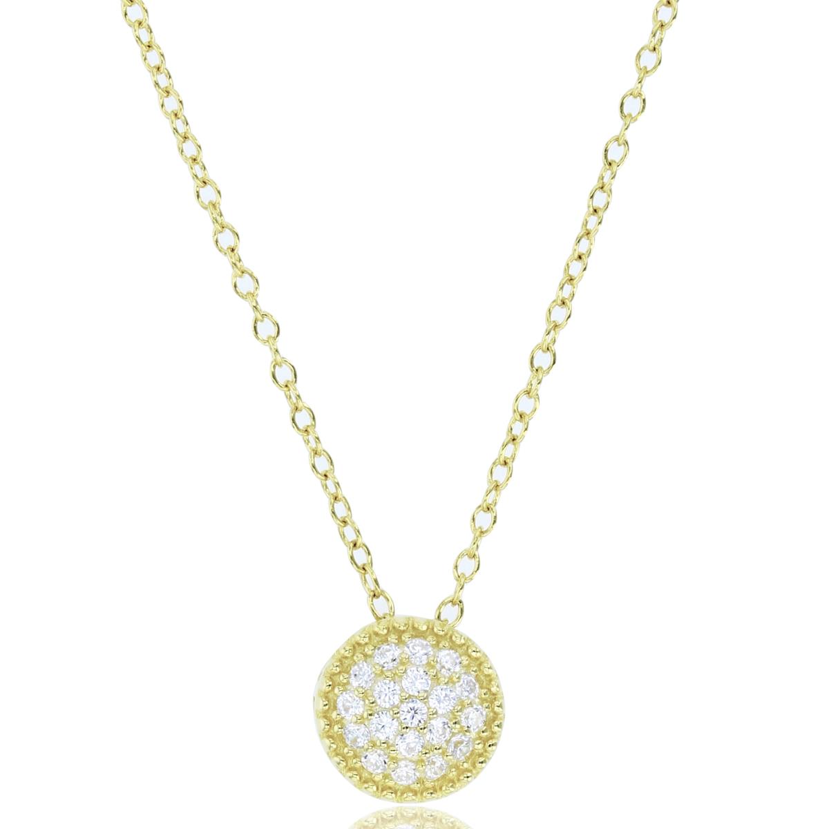 Sterling Silver+1Micron Yellow Gold Rnd CZ Pave Milgrain Puffy Circle 18"Necklace