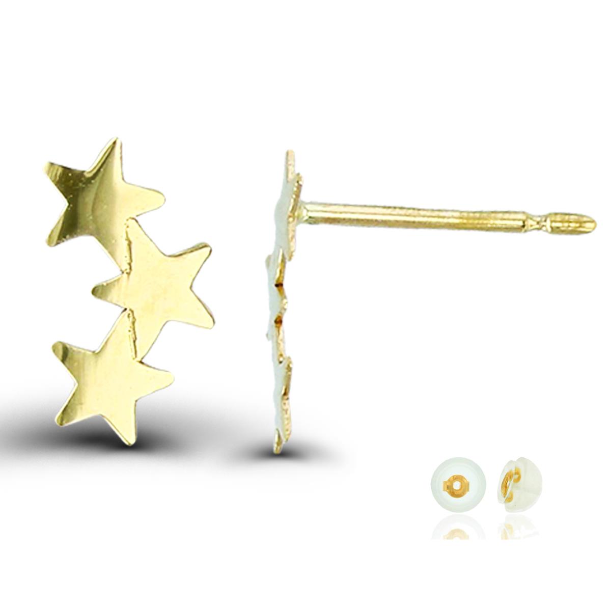 14K Yellow Gold Polished Triple Star Stud Earring with Silicone Back