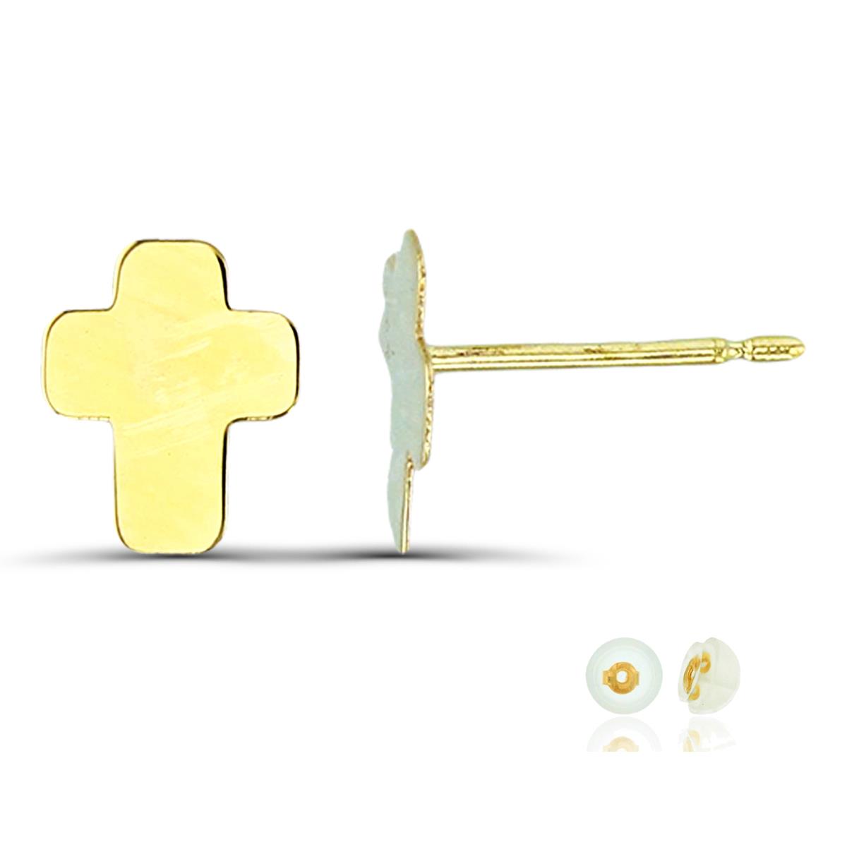 14K Yellow Gold Polished Cross Stud Earring with Silicone Back