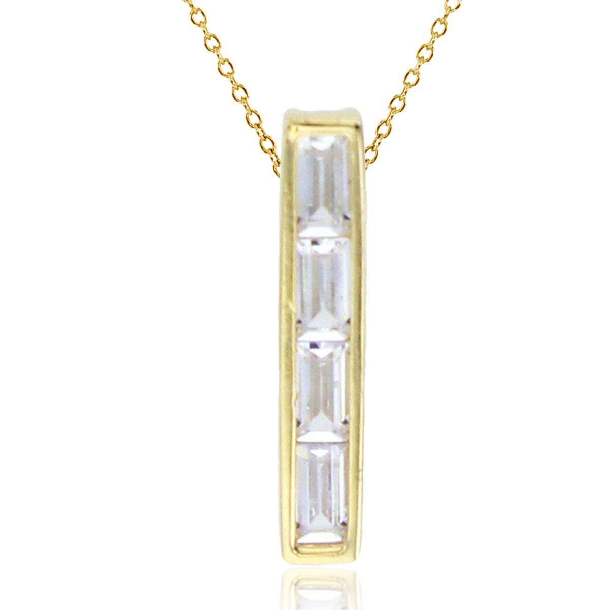 Sterling Silver+1Micron Yellow Gold 4.5x2.5mm SB CZ Channel Vertical Bar 18"Necklace