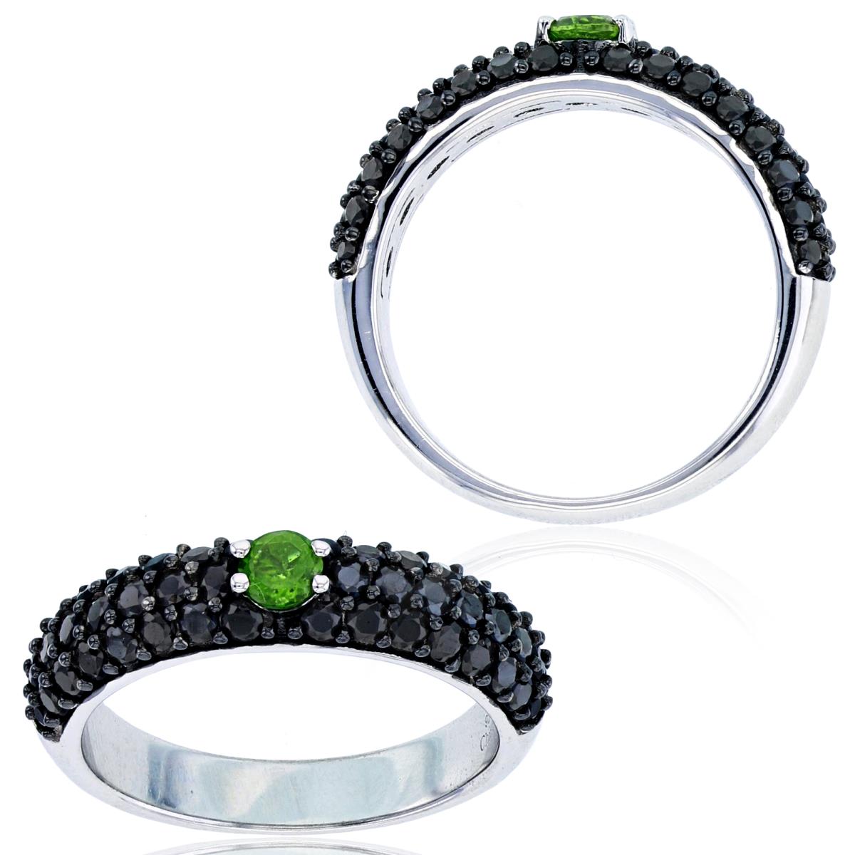 Sterling Silver Black & Rhodium Chrome Diopside & Pave Black Spinel Fashion Ring