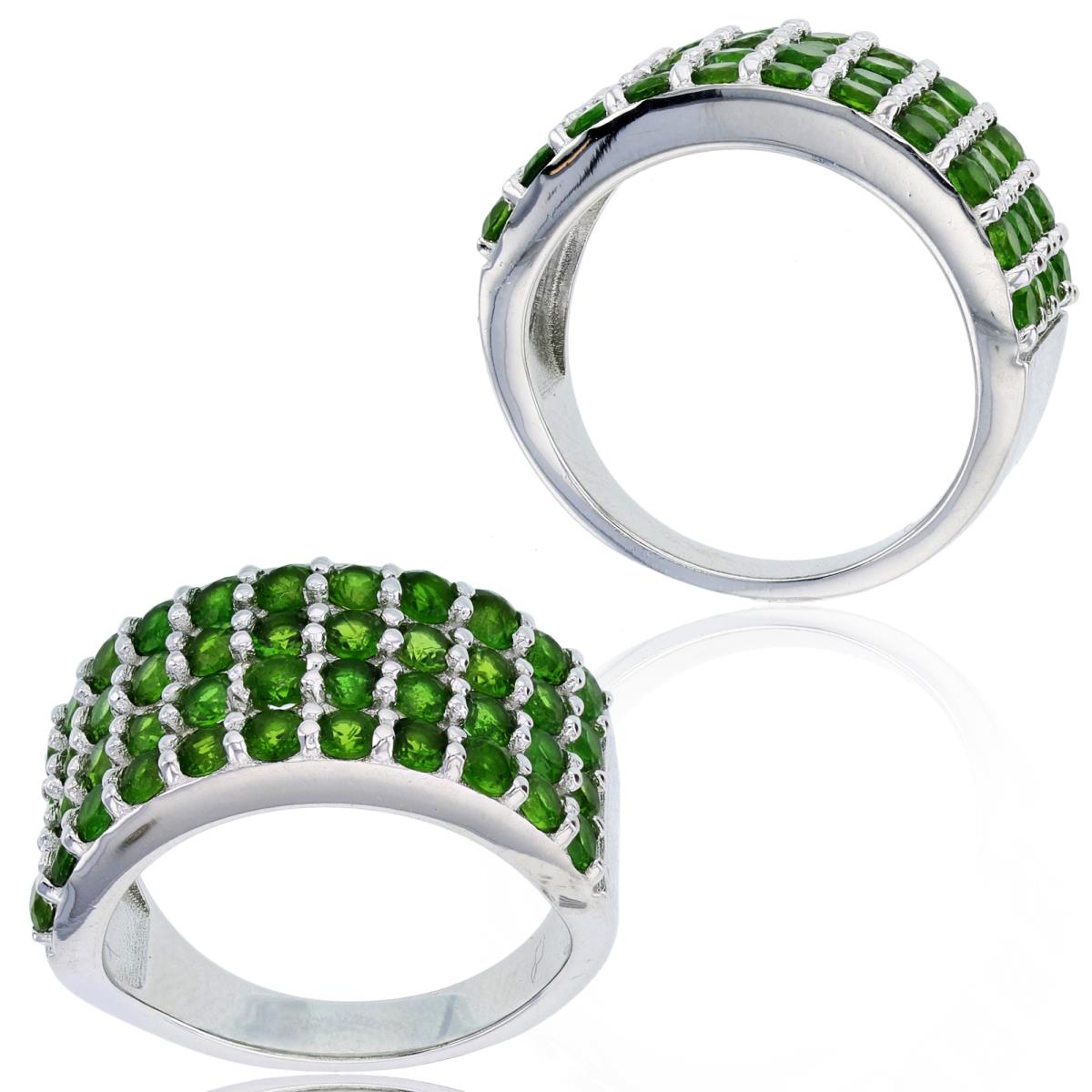 Sterling Silver Rhodium 2.5mm Rd Chrome Diopside 4-Row Fashion Ring