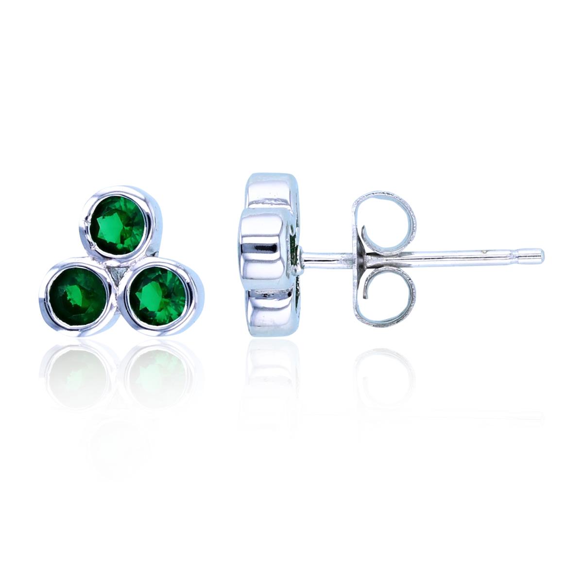 Sterling Silver Rhodium 3mm Rnd Emerald CZ Bezel Split Circles Studs