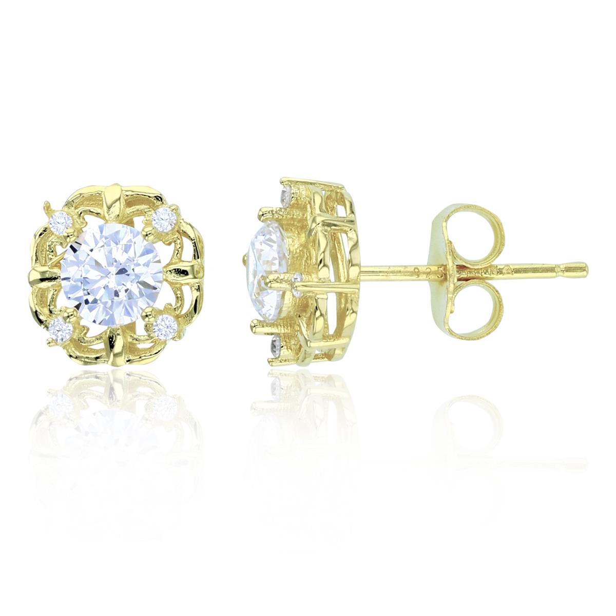 Sterling Silver Yellow 5mm Rnd White CZ Flower Studs