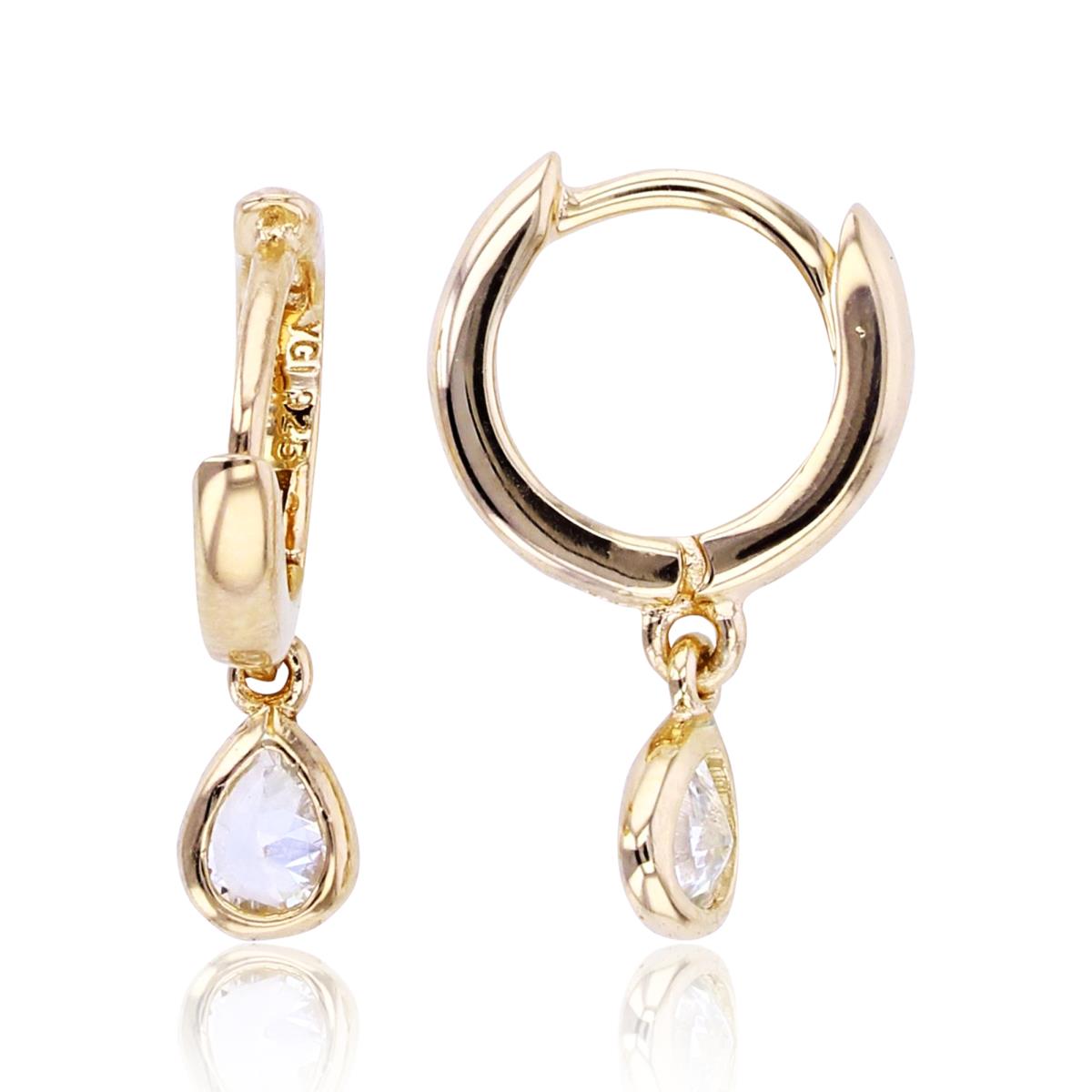 Sterling Silver+1Micron Yellow Gold 4x3mm PS White CZ Drop Dangling on Huggie Top Earrings