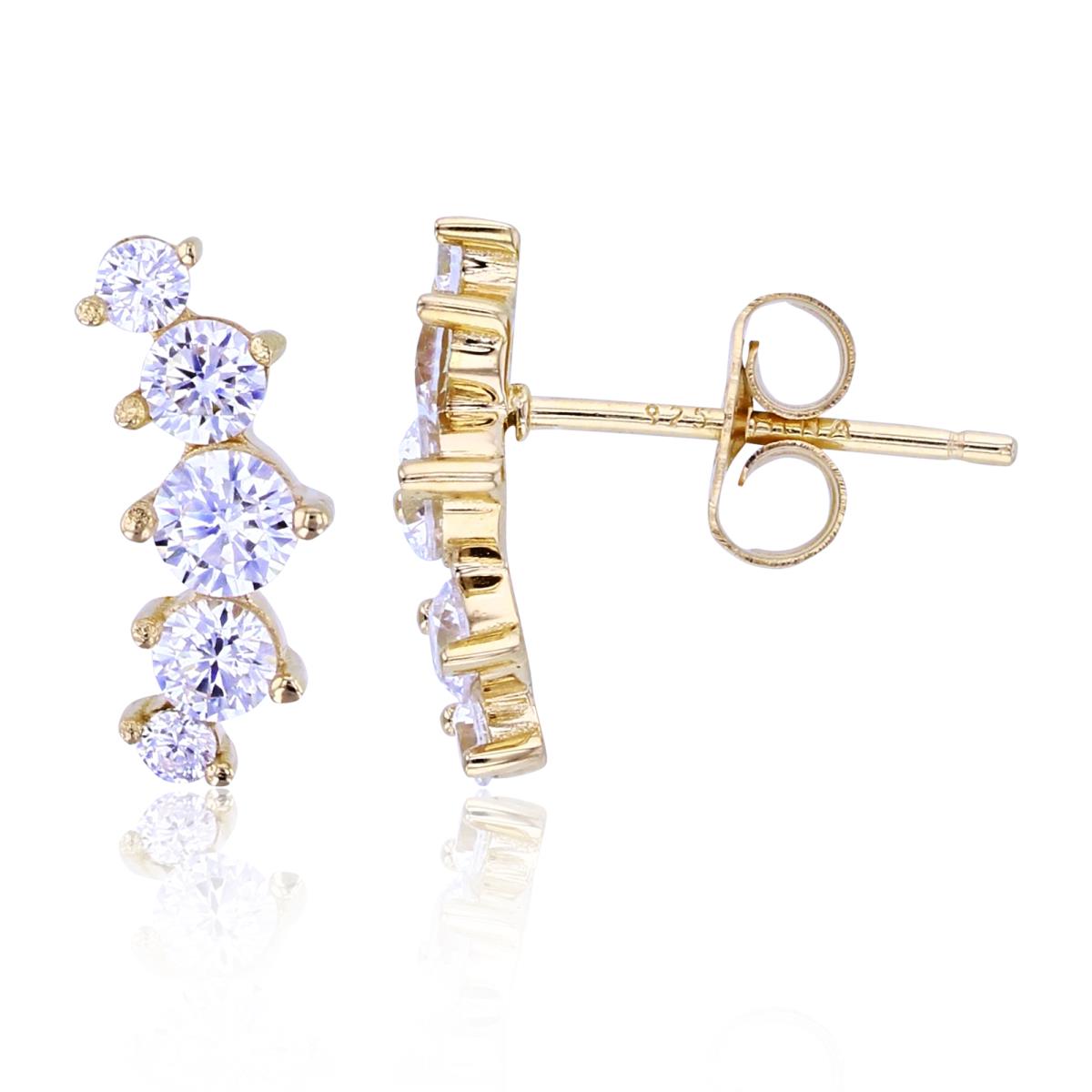 Sterling Silver+1Micron Yellow Gold Rnd CZ Crawl Earrings