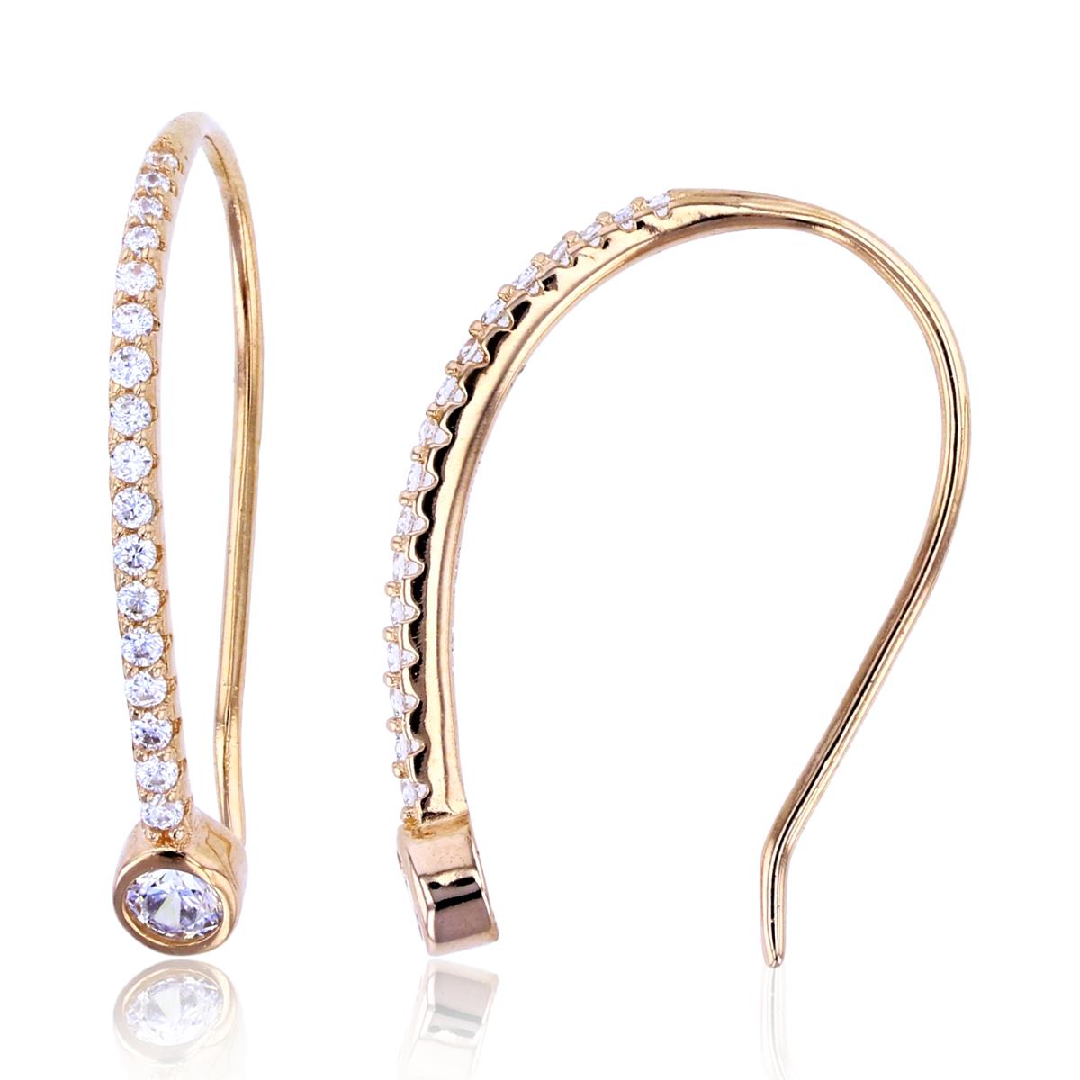Sterling Silver+1Micron Yellow Gold 3mm Rnd White CZ Bezel on Graduated CZ Row Fish Hook Earrings