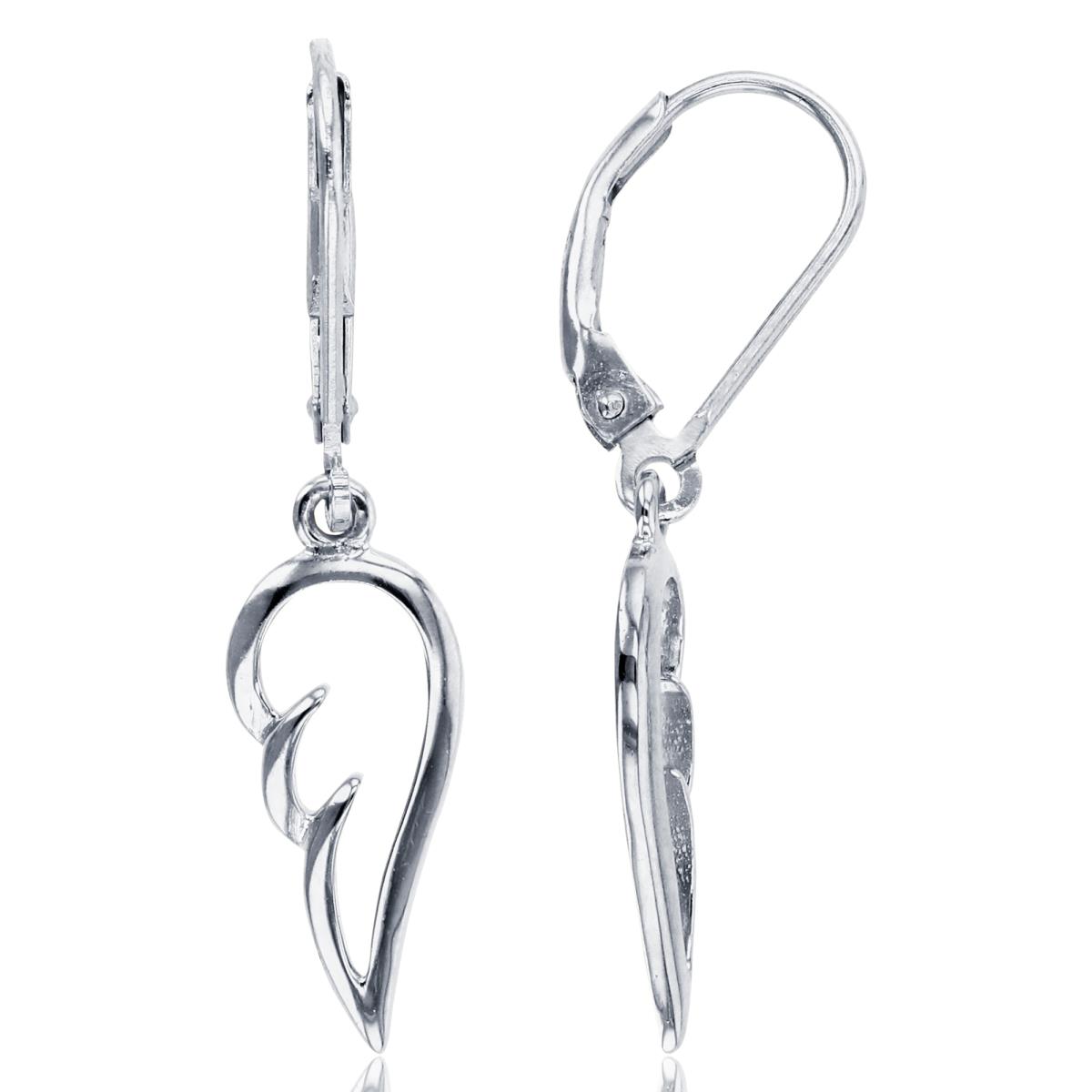 Sterling Silver Rhodium High Polish Wing Dangling Earrings