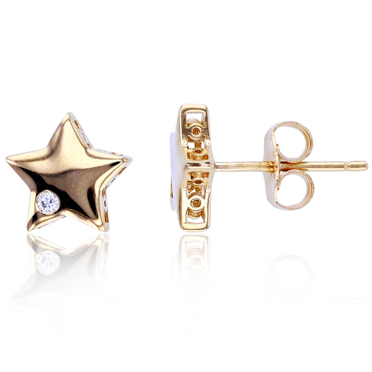 Sterling Silver+1Micron Yellow Gold Single Bezel Rnd CZ High Polish Star Studs