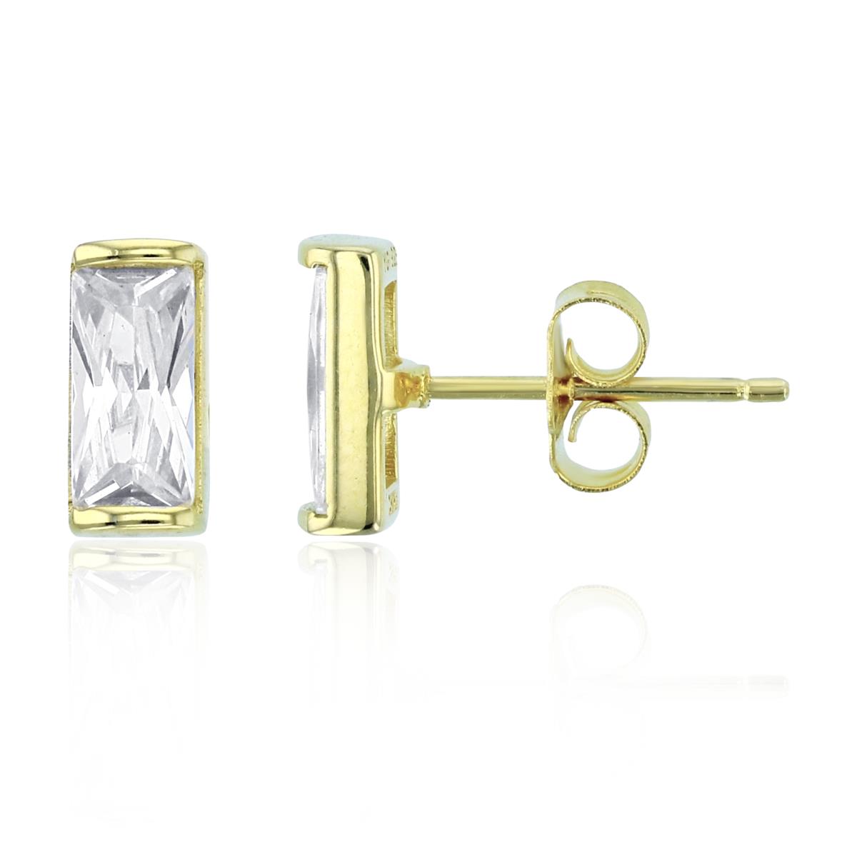 Sterling Silver+1Micron Yellow Gold 8x4mm Octagon CZ Studs