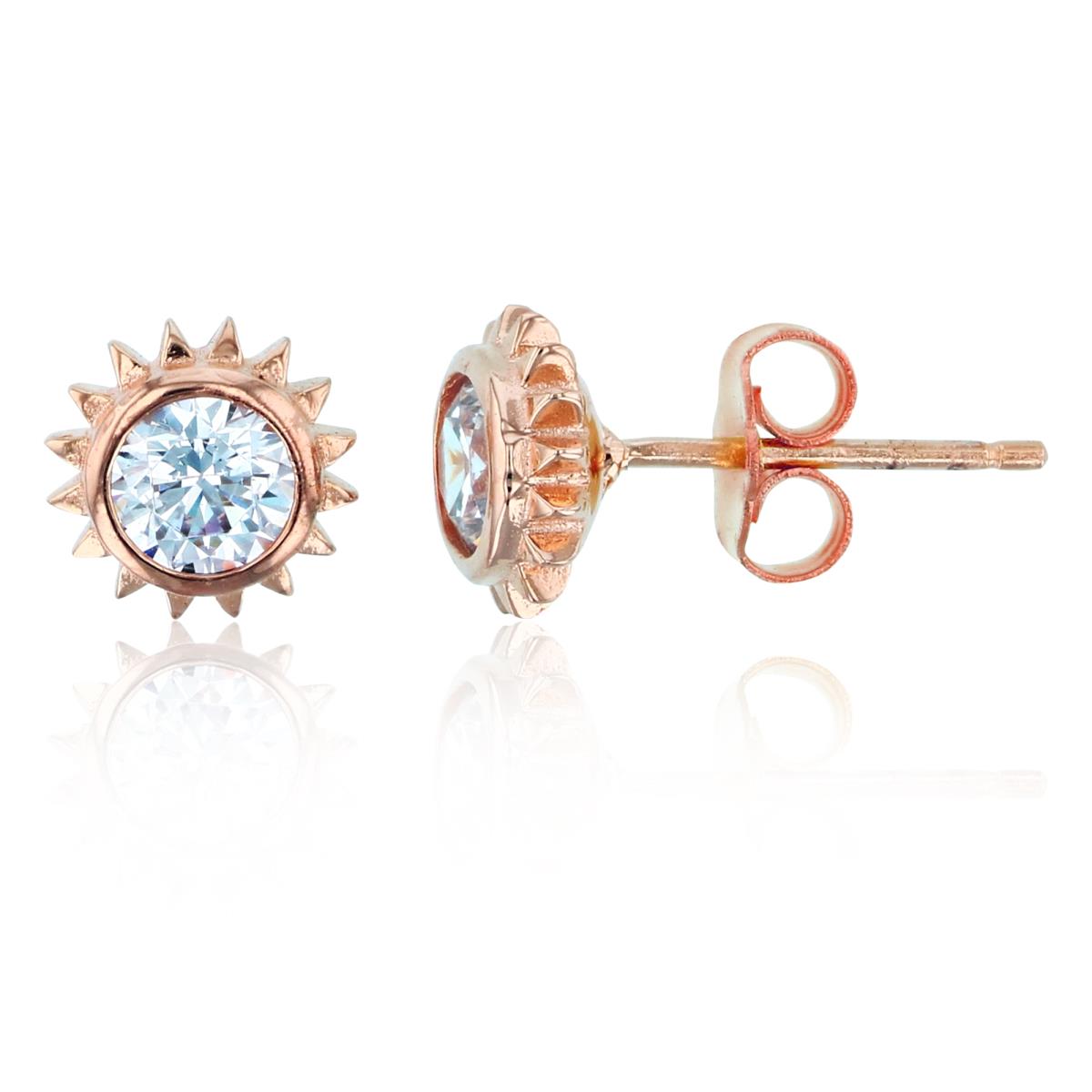 Sterling Silver+1Micron Rose Gold 5mm Rnd CZ Bezel Sunflower Studs