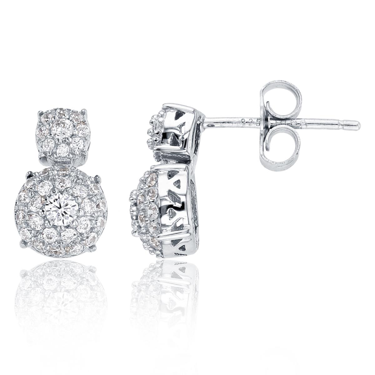 Sterling Silver Rhodium Rnd CZ Double Puffy Pave Halo Circles Earrings