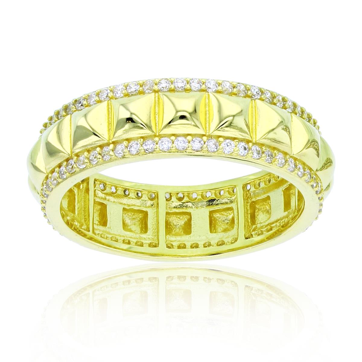 Sterling Silver Yellow Rnd CZ Rows with Textured Puffy Squares Eternity Band 