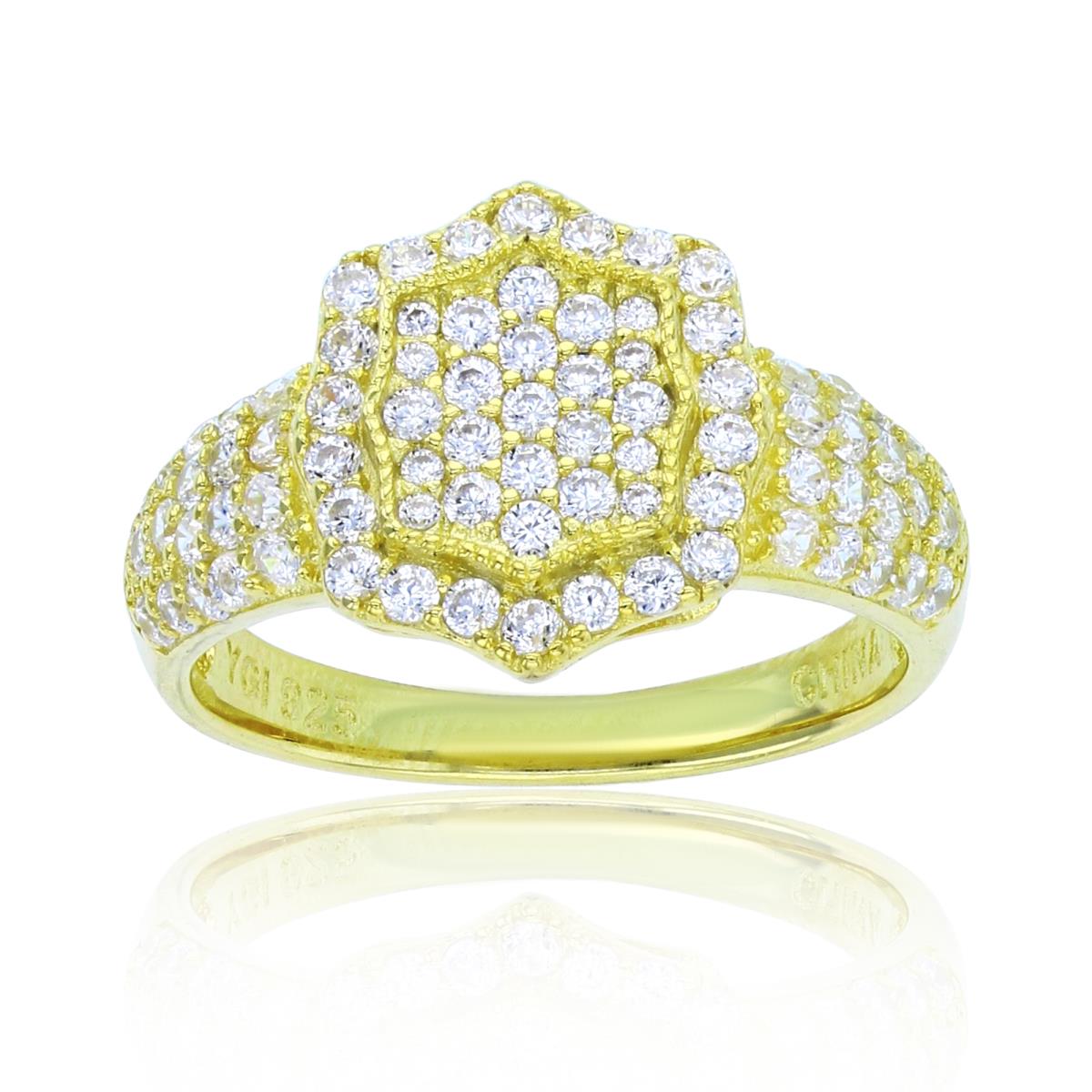 Sterling Silver Yellow Rnd CZ Micropave Milgrain Hexagon Ring