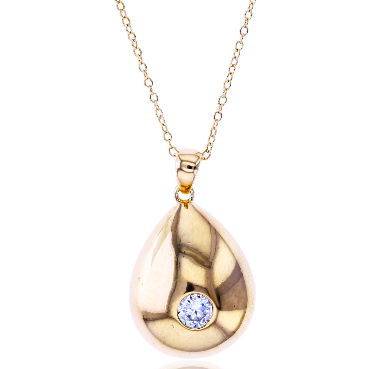 Sterling Silver+1Micron Yellow Gold 4.5mm Rnd CZ Bezel High Polish Dome Pear Shape 16+2"Necklace