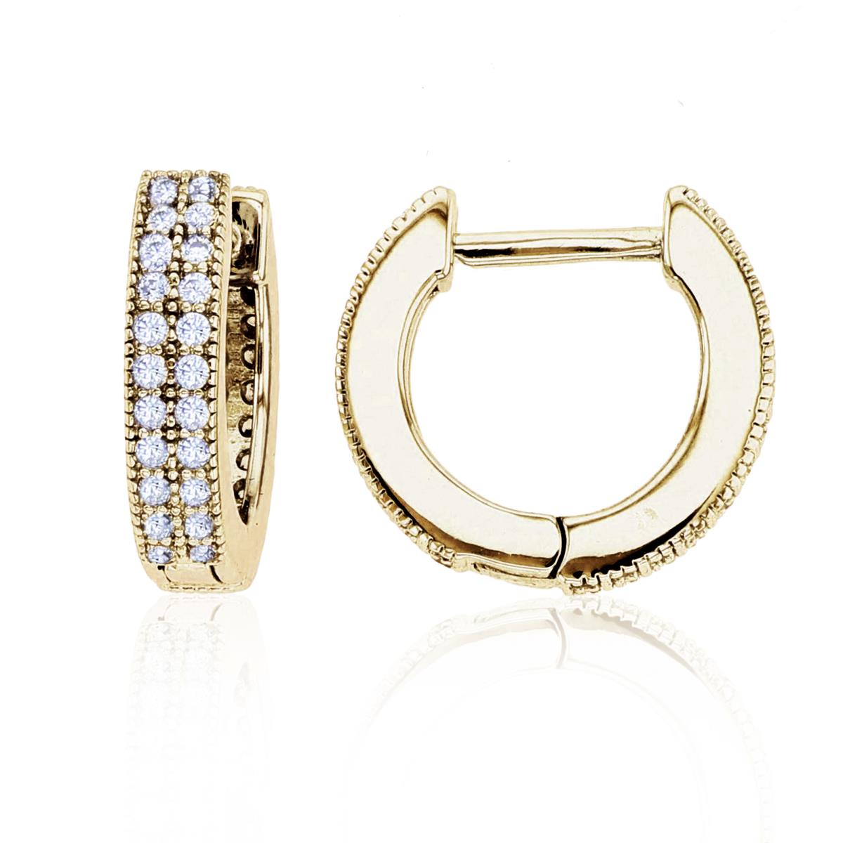 Sterling Silver+1Micron Yellow Rnd CZ 12X2.5mm Milgrain Men's Huggie Earrings