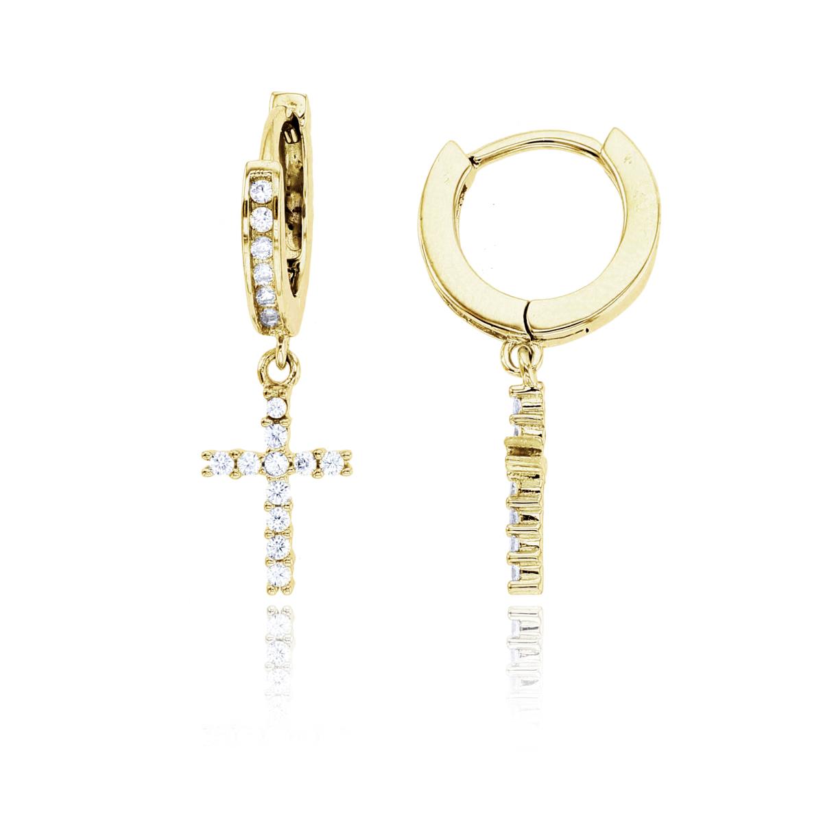 Sterling Silver+1Micron Yellow Gold Rnd CZ 24x7mm Men's Huggie Earrings
