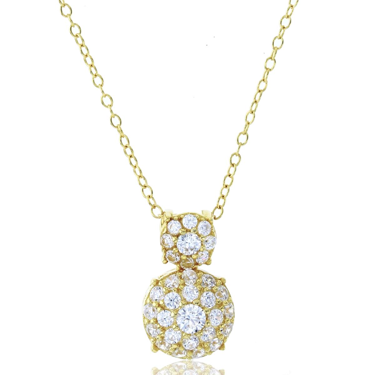 Sterling Silver+1Micron Yellow Gold Rnd CZ Split Pave Puffy Circles 18"Necklace