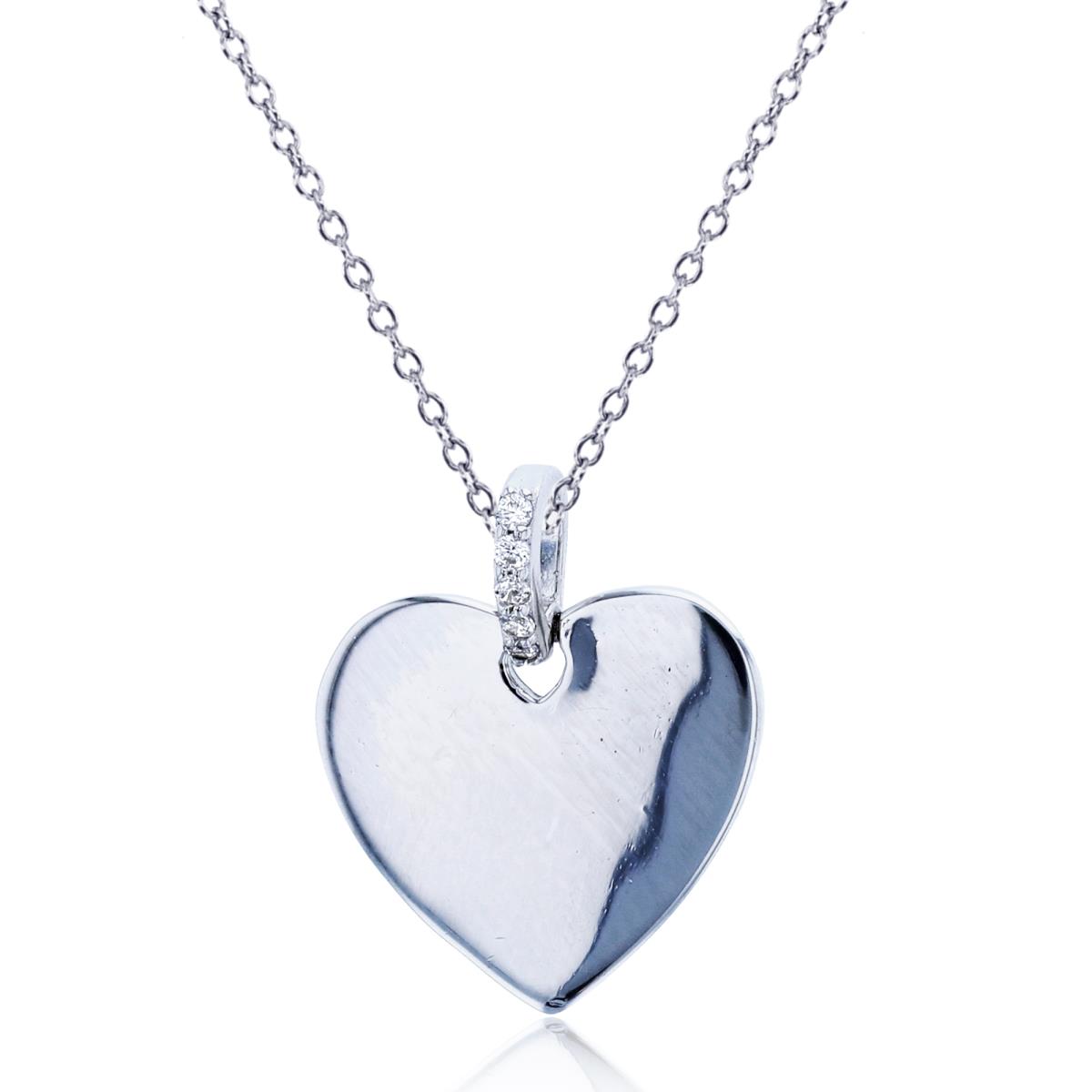 Sterling Silver Rhodium Rnd CZ Bail High Polish Heart 18"Necklace