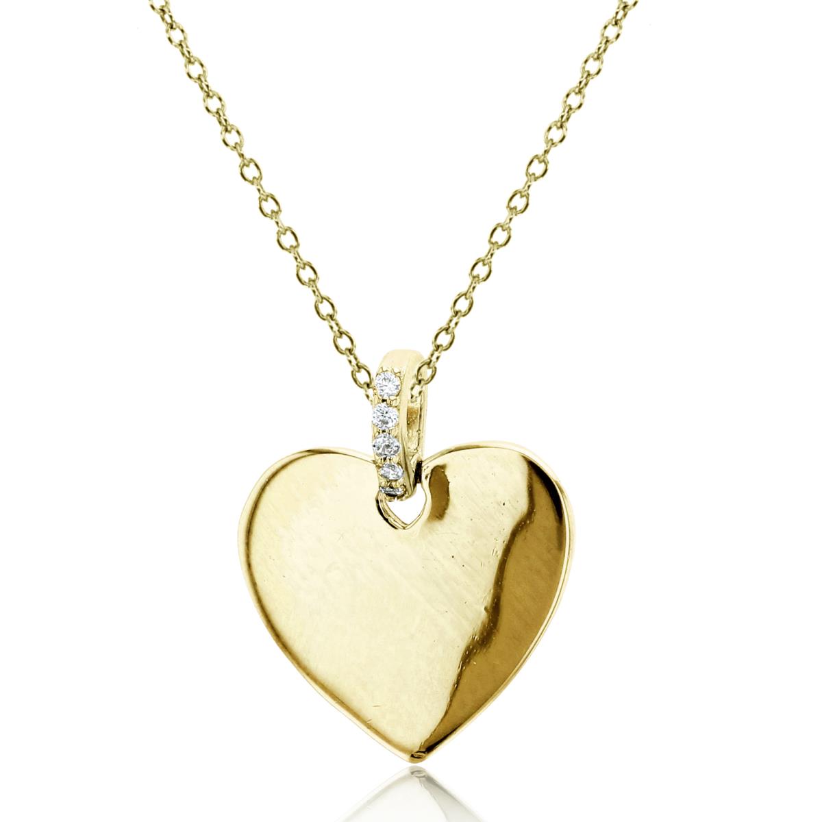Sterling Silver+1Micron Yellow Gold Rnd CZ Bail High Polish Heart 18"Necklace