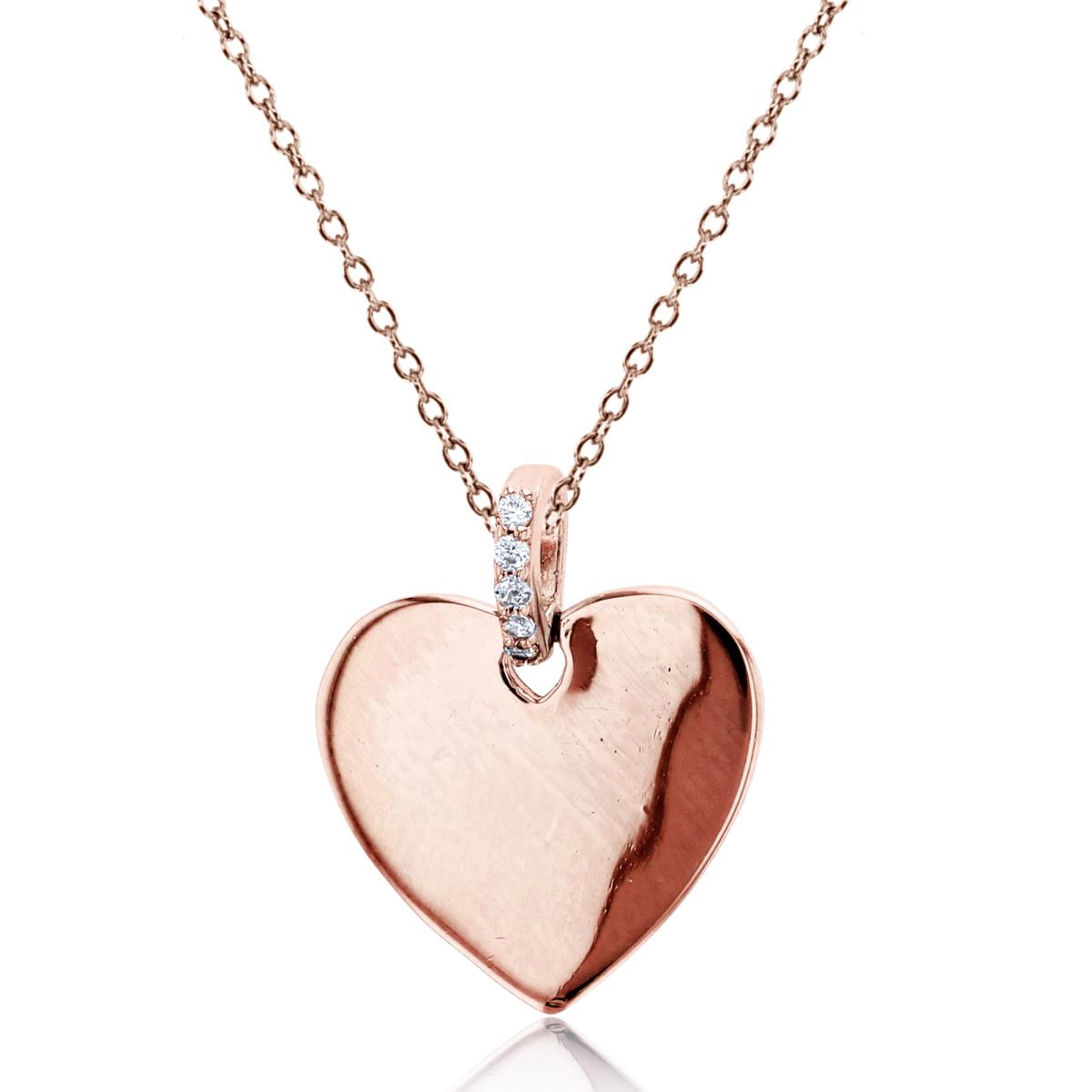 Sterling Silver+1Micron Rose Gold Rnd CZ Bail High Polish Heart 18"Necklace