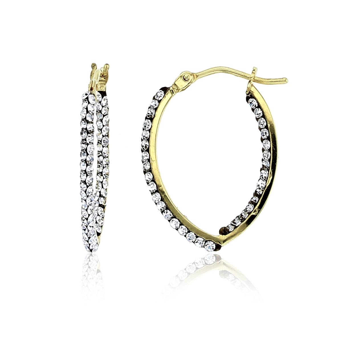 10K Two-Tone Gold Double Side Crystal Oval Hoop Earrings