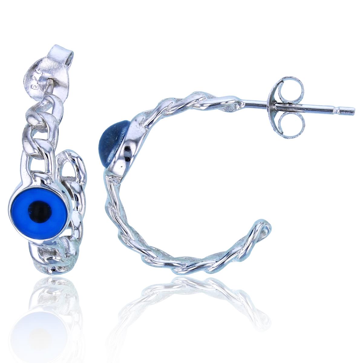 Sterling Silver Rhodium Rnd Enamel 17x6mm Evil Eye on Open Linked Huggie Earrings