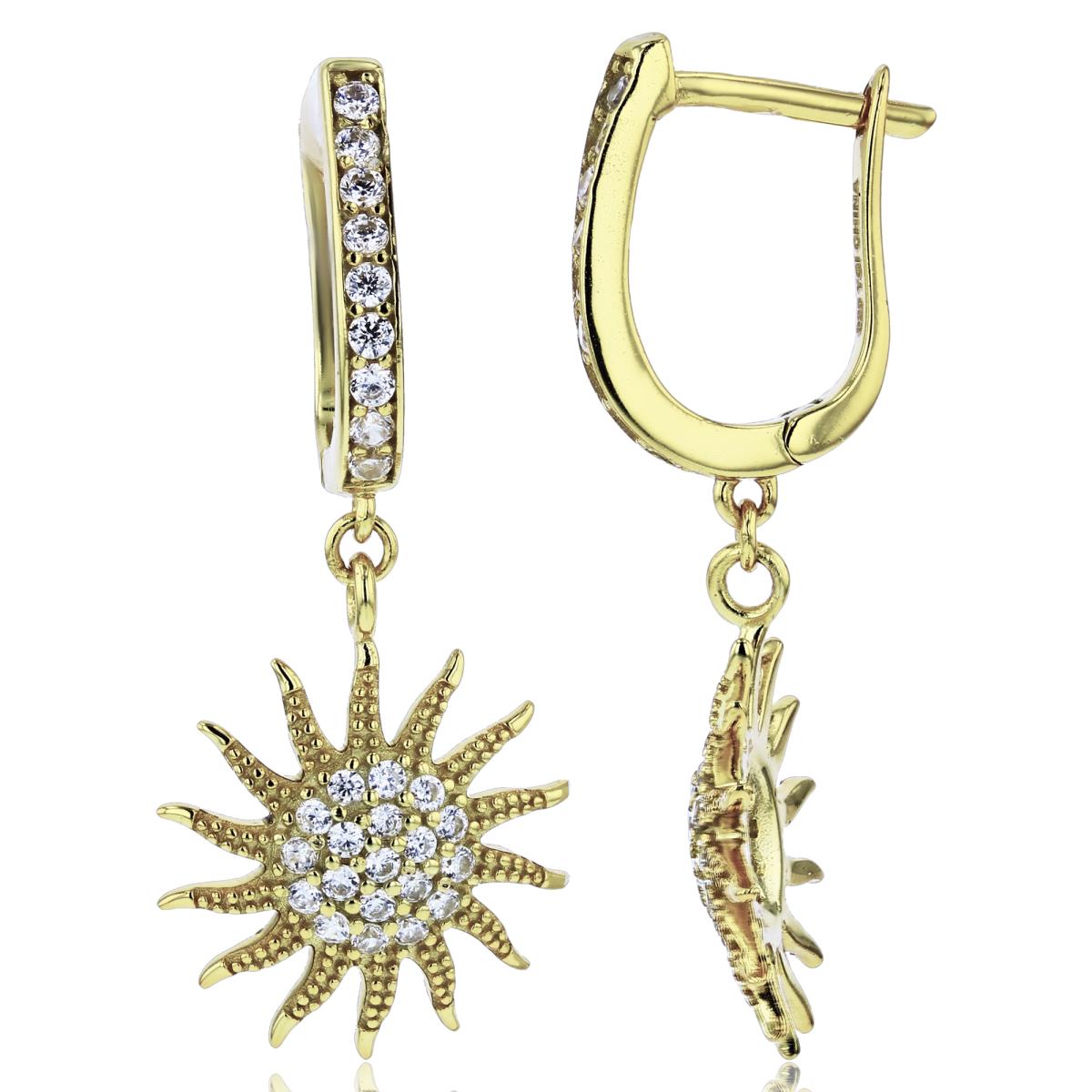 Sterling Silver Yellow Rnd CZ Milgrain Sun Dangling Huggie Earrings