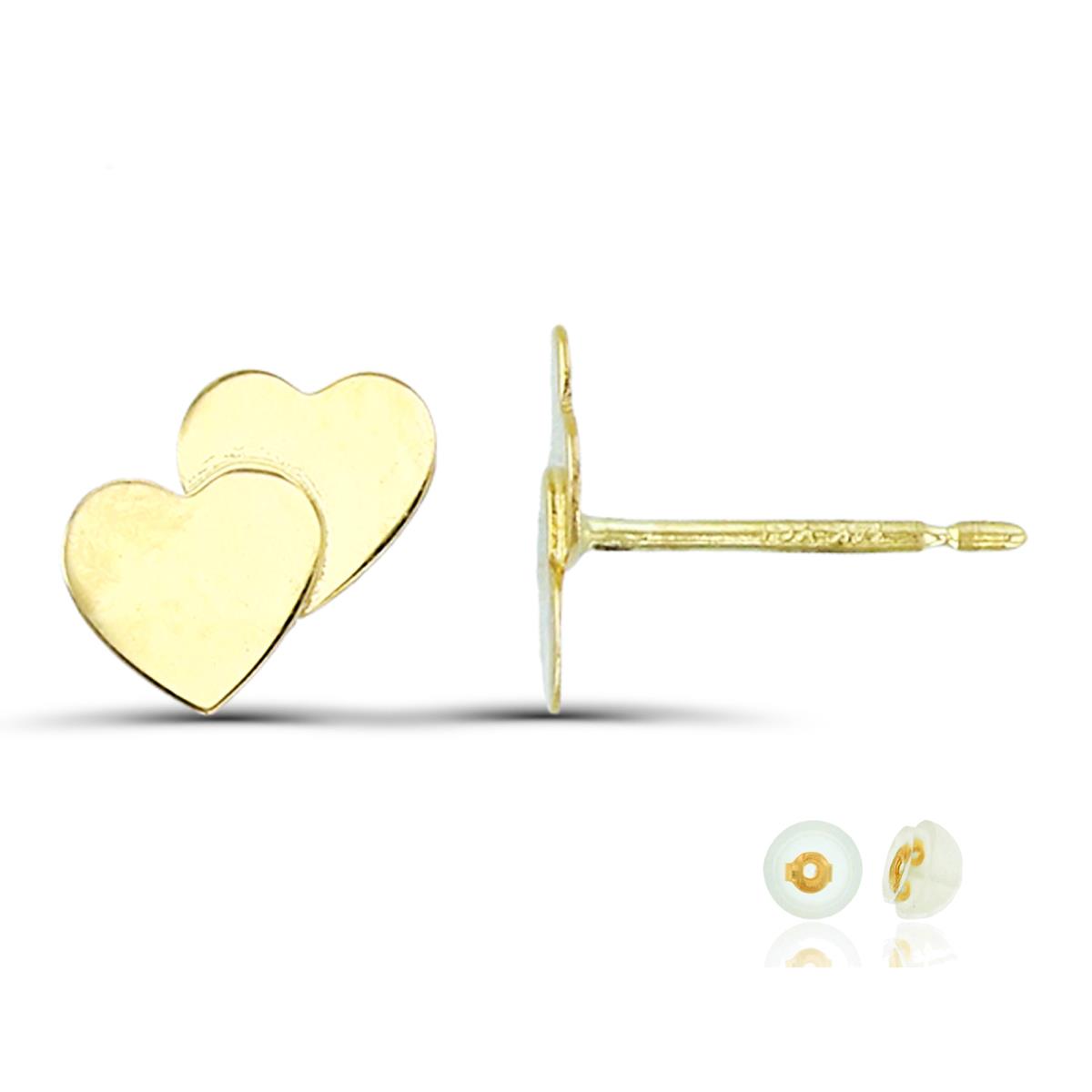 14K Yellow Gold Polished Double Hearts Stud Earring with Silicone Back