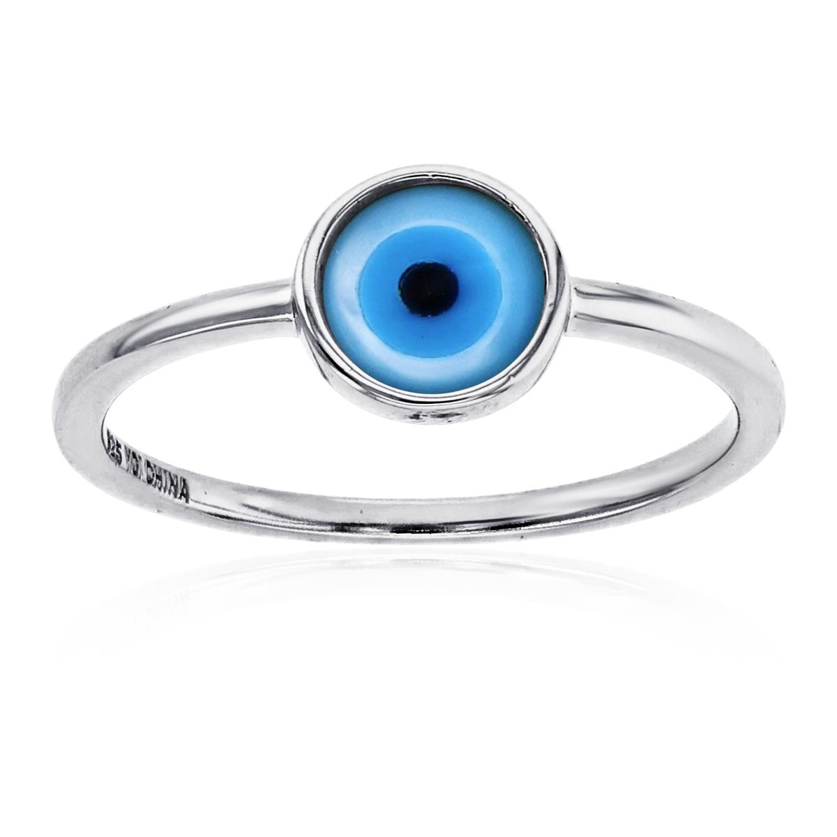 Sterling Silver Rhodium Enamel 7mm  Evil Eye Ring