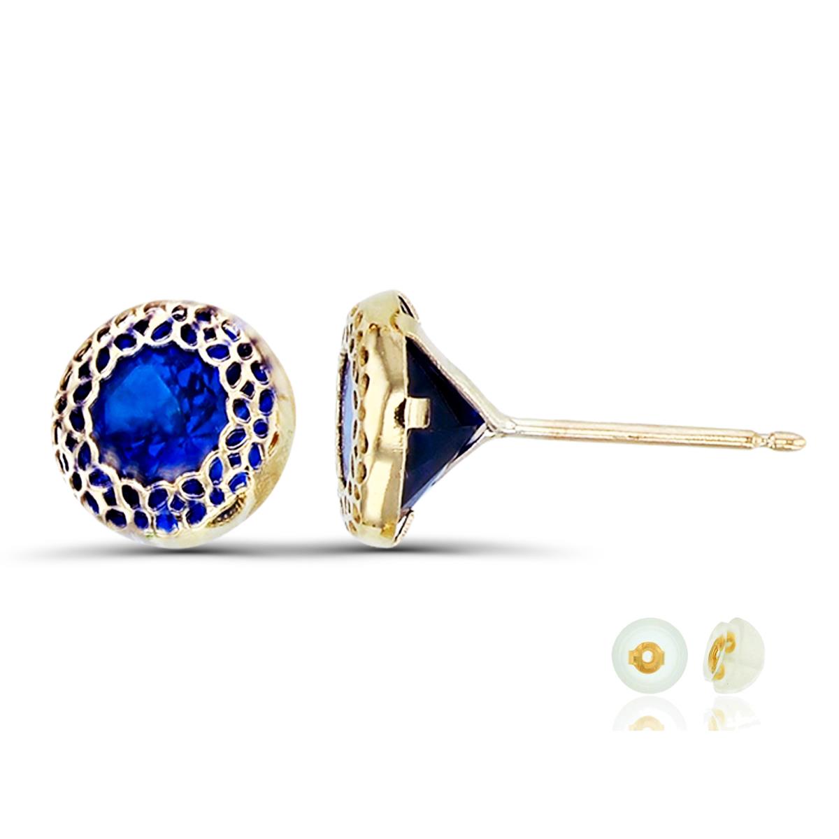 14K Yellow Gold 6mm Round Sapphire CZ Textured Stud Earring with Silicone Back