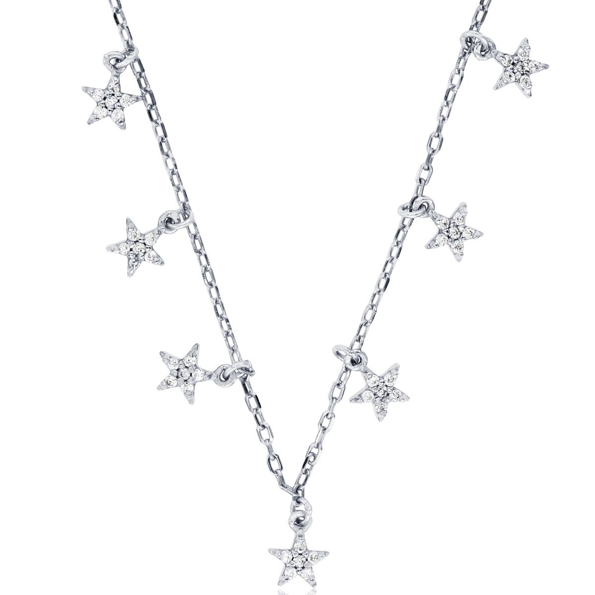 Sterling Silver Rhodium Dangling Rnd CZ Stars 16"+2"Necklace