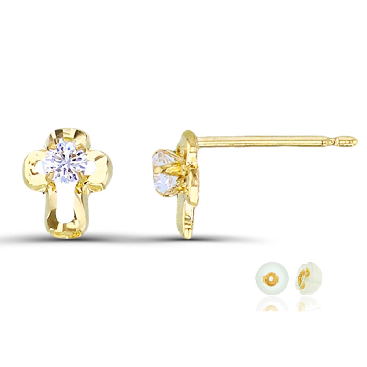 14K Yellow Gold 2mm Rd CZ DC Cross Stud Earring with Silicone Back
