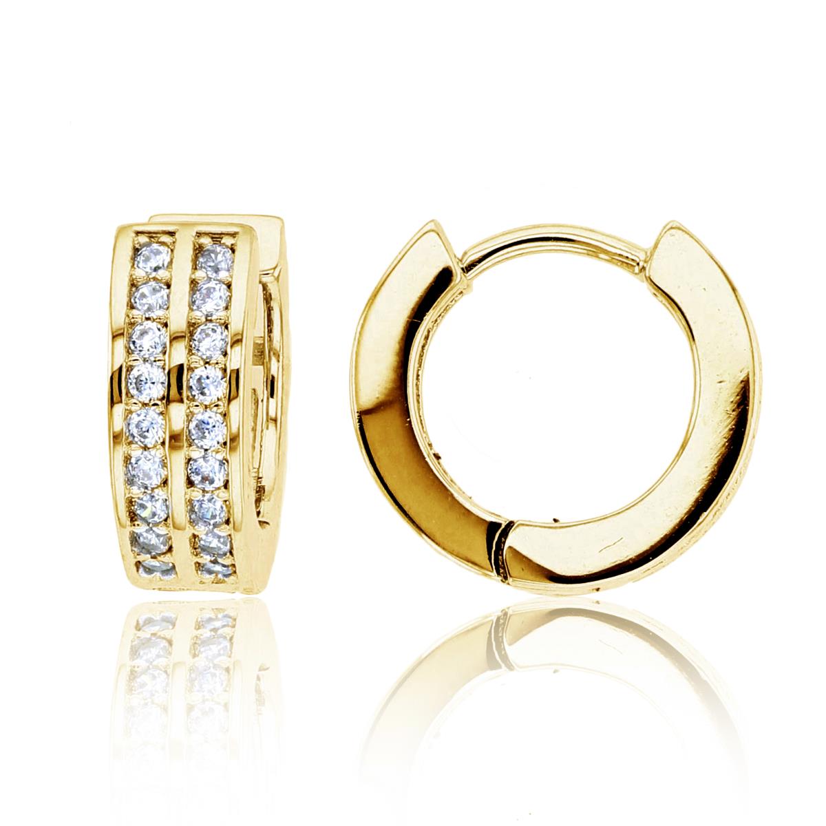 14K Yellow Gold Rnd CZ Double Rows Men's Huggie Earrings